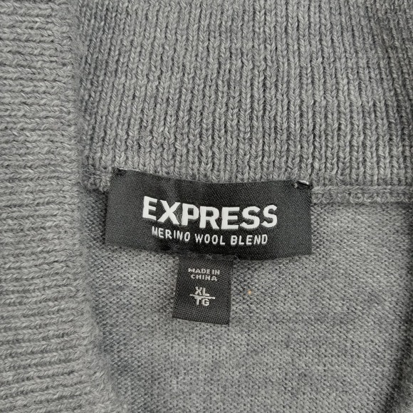 Express Sweater Mens XL Gray Merino Wool Blend Quarter Zip Mock Neck Pullover - Picture 2 of 8